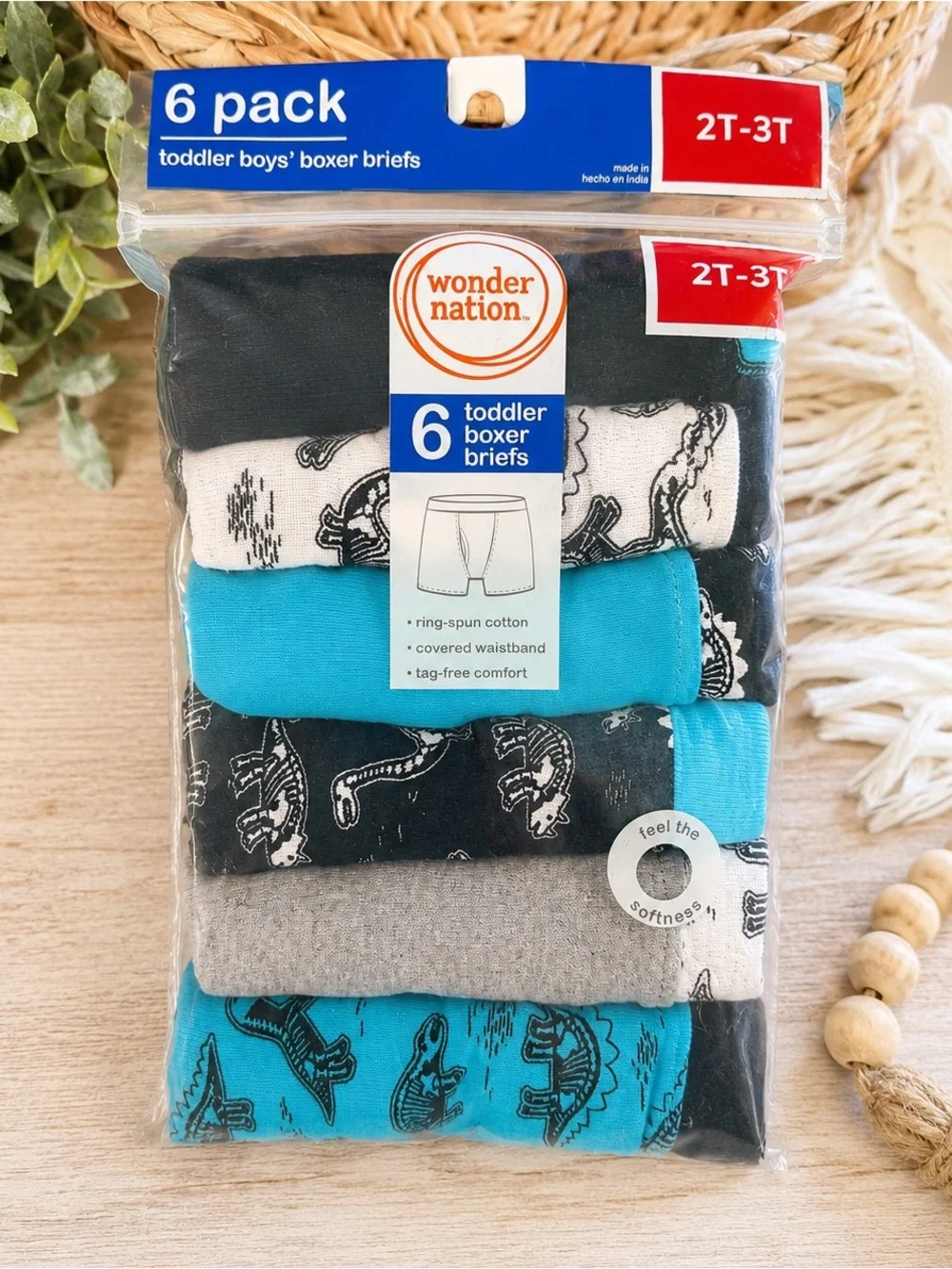 New wonder nation Toddler Boxer Briefs - Blue, Black, Gray, White (6-Pack) Dino